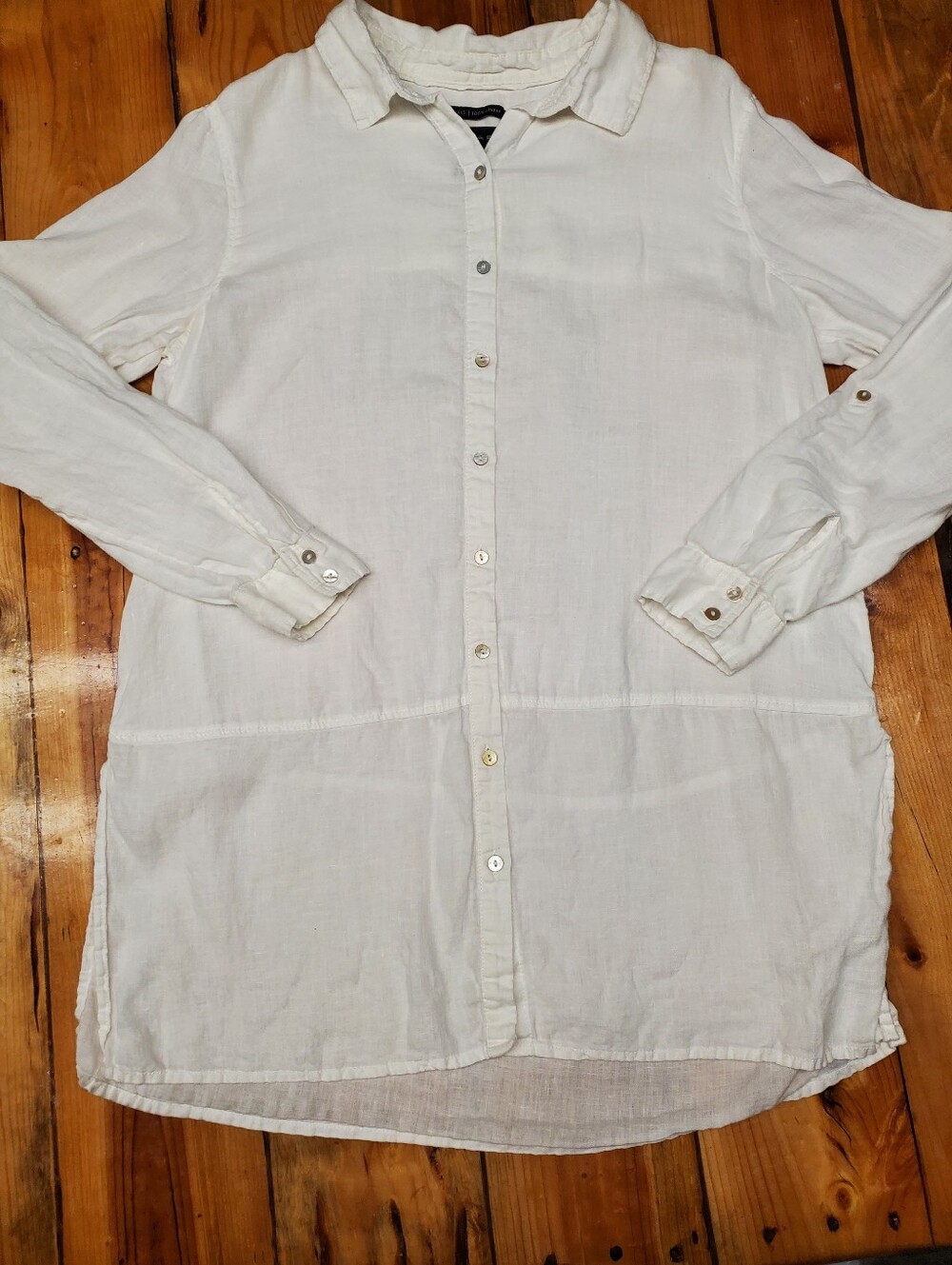 Tahari Essentials 100% Linen Women's M White Longline Button Down Shirt Tunic